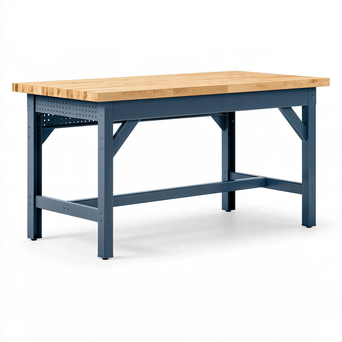 Établi d'atelier 150 x 75 x 90 cm plateau en bois massif structure acier bleu industriel