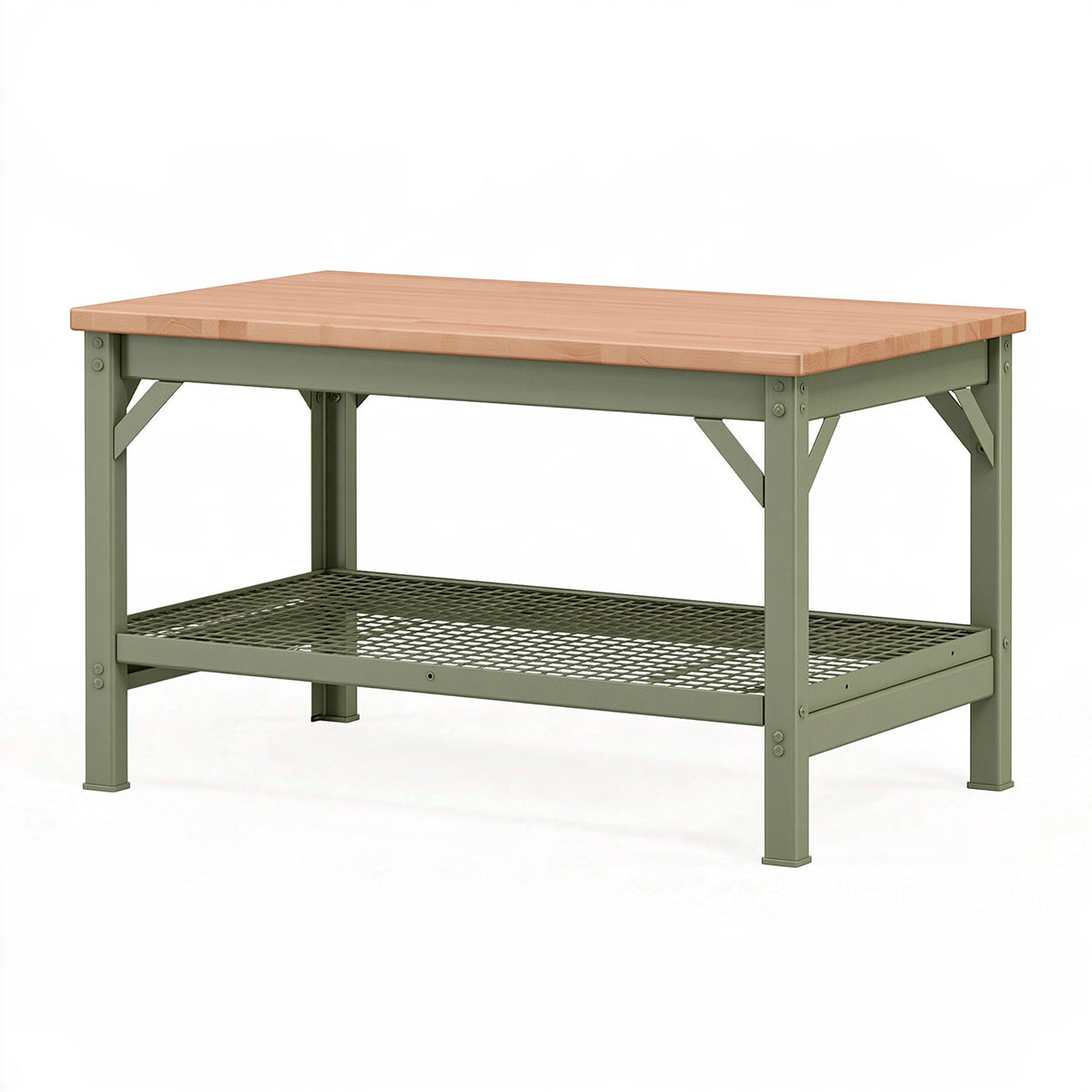 Établi d'atelier 120 x 60 x 90 cm bois et métal vert avec étagère grillagée