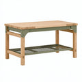 Établi 120 x 60 x 90 cm en bois naturel et métal vert olive avec étagère grillagée