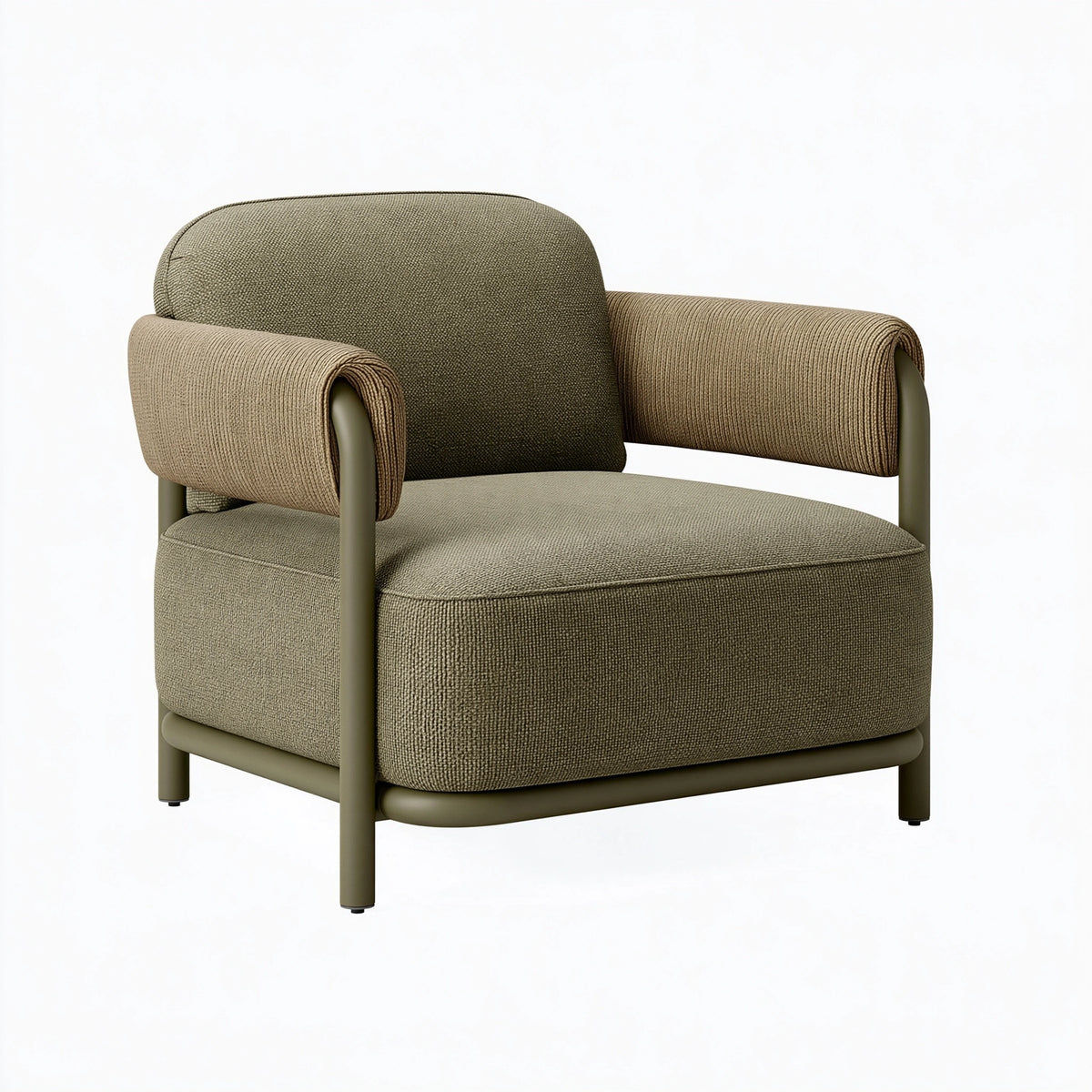 Fauteuil 75 x 78 x 78 cm en tissu vert kaki avec structure métallique style contemporain