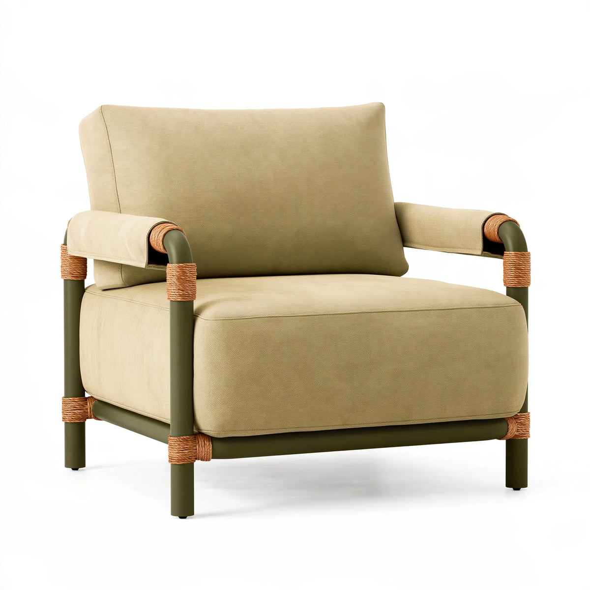 Fauteuil 78 x 82 x 88 cm en tissu beige et métal vert style naturel