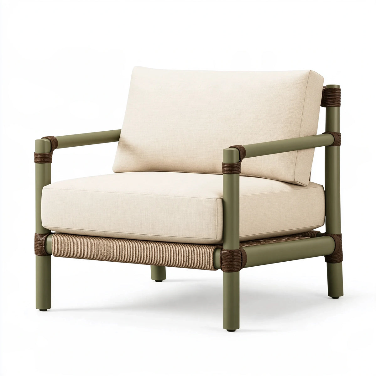 Fauteuil de jardin 75 x 80 x 85 cm en métal vert et tissu beige style naturel