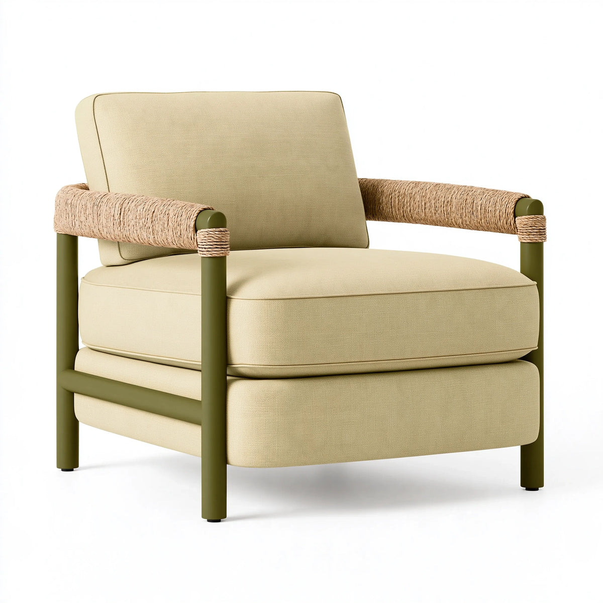Fauteuil 75 x 80 x 85 cm en tissu beige et métal vert style naturel