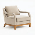 Fauteuil 76 x 82 x 90 cm en tissu beige avec piètement en bois style contemporain