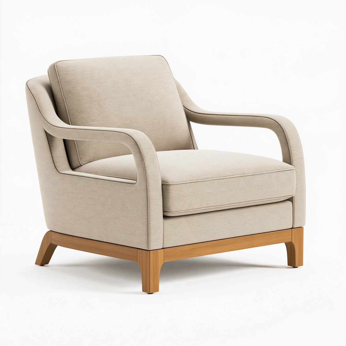 Fauteuil 76 x 82 x 90 cm en tissu beige avec piètement en bois style contemporain
