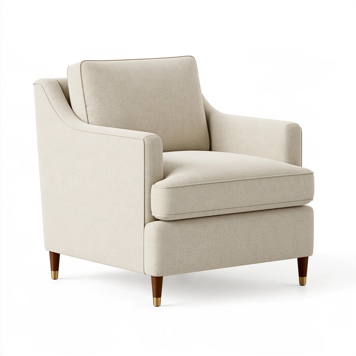 Fauteuil 80 x 85 x 95 cm en tissu beige avec pieds en bois - Style contemporain