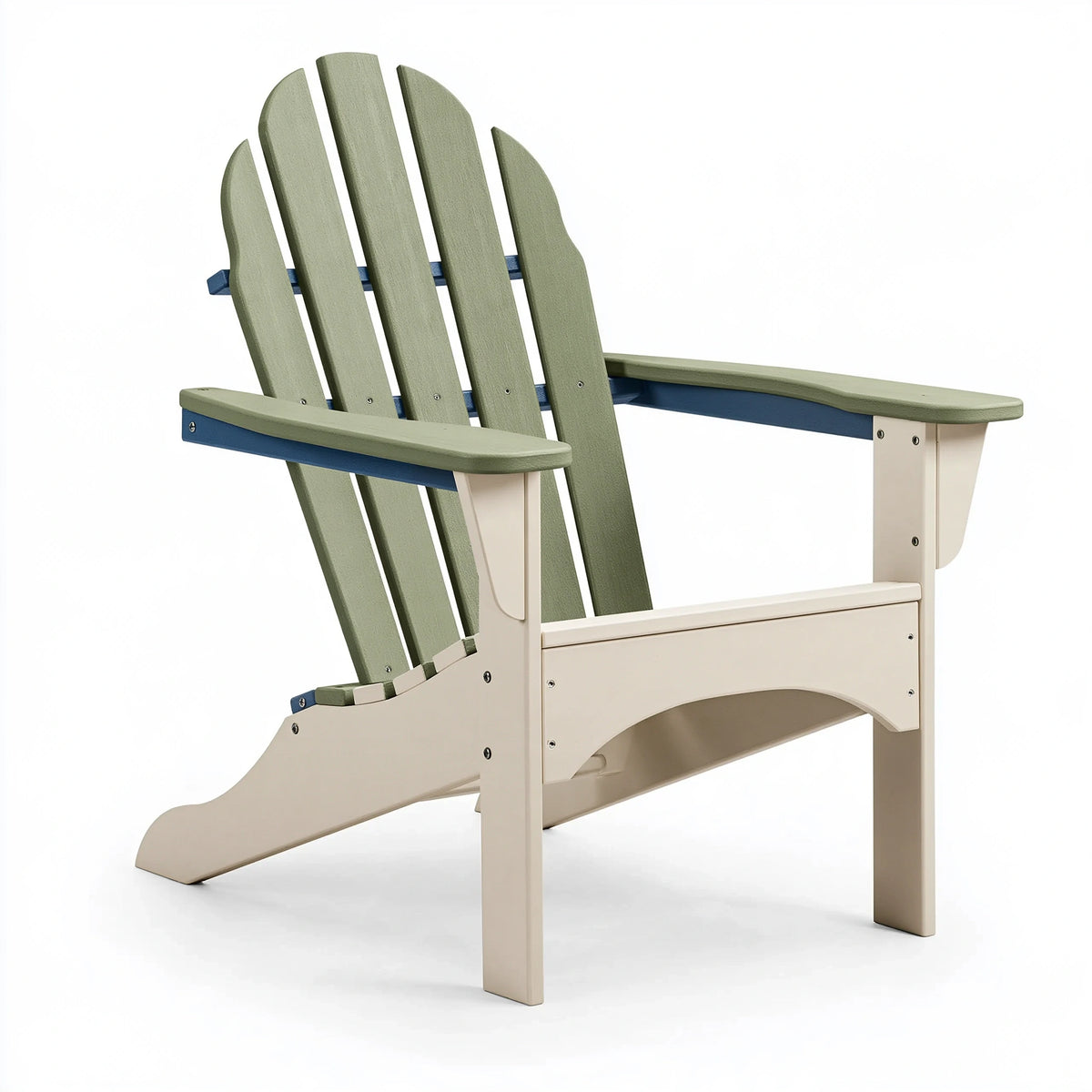 Fauteuil Adirondack 80 x 90 x 100 cm en bois peint vert sauge bleu marine blanc cassé - extérieur style jardin