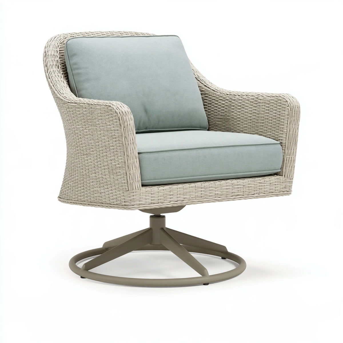 Fauteuil de jardin pivotant 78 x 82 x 93 cm en résine tressée beige avec coussins vert sauge