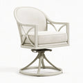 Fauteuil pivotant 65 cm 68 cm 90 cm en métal et tissu blanc style classique