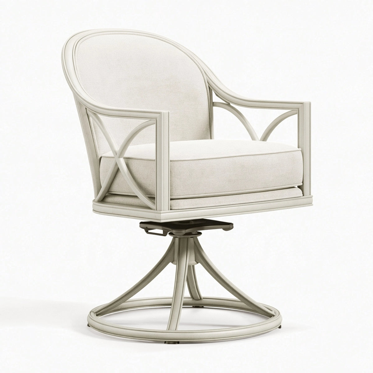 Fauteuil pivotant 65 cm 68 cm 90 cm en métal et tissu blanc style classique