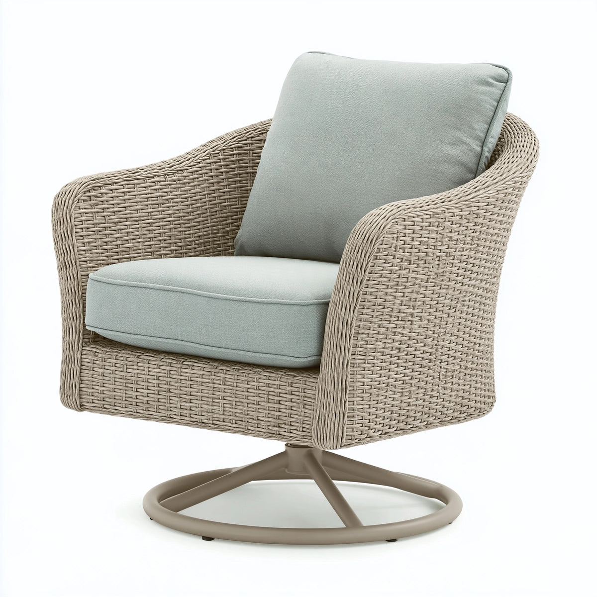 Fauteuil pivotant 78 x 76 x 86 cm fibres tressées beige vert sauge style jardin