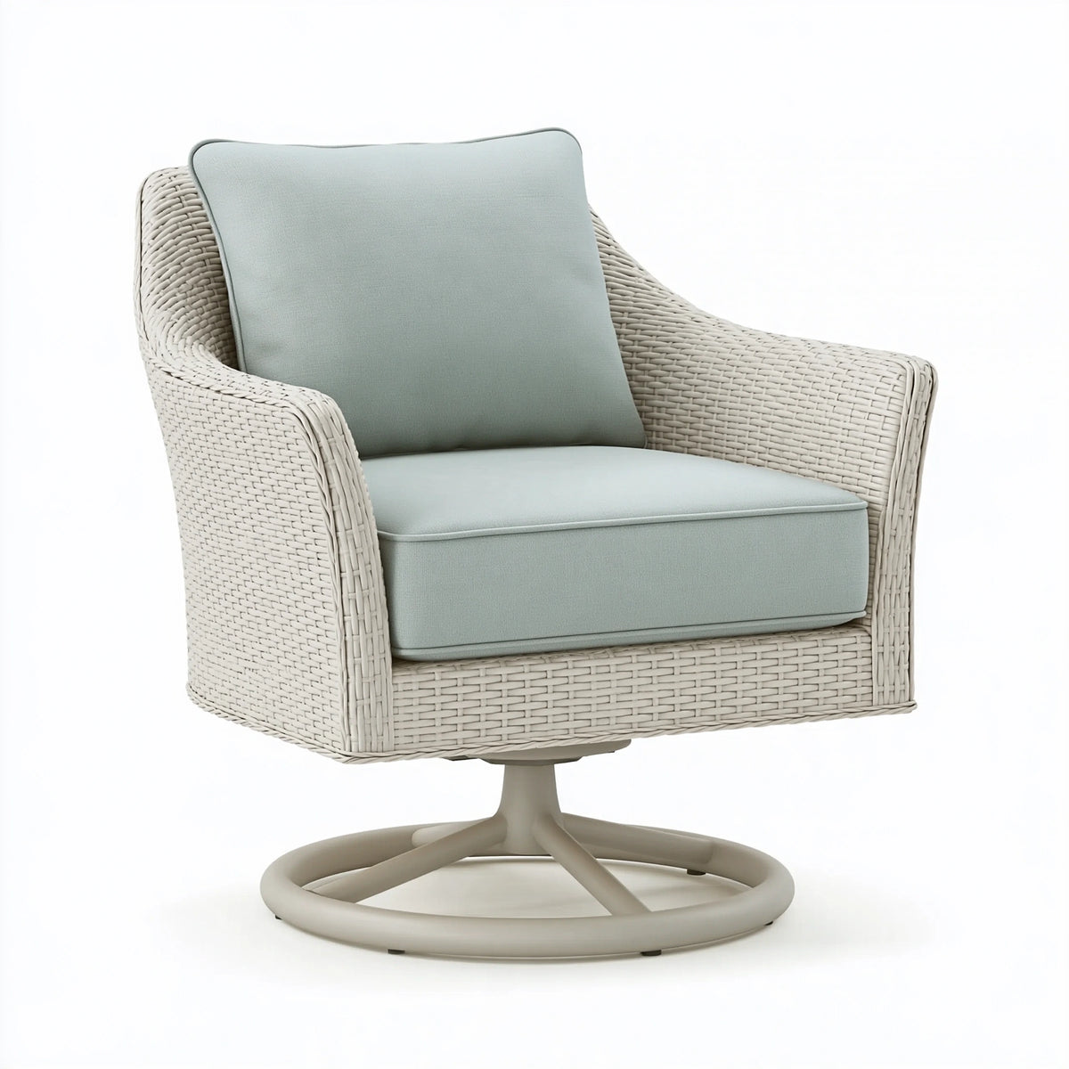 Fauteuil pivotant 80 x 85 x 88 cm en résine tressée beige vert d'eau pour jardin