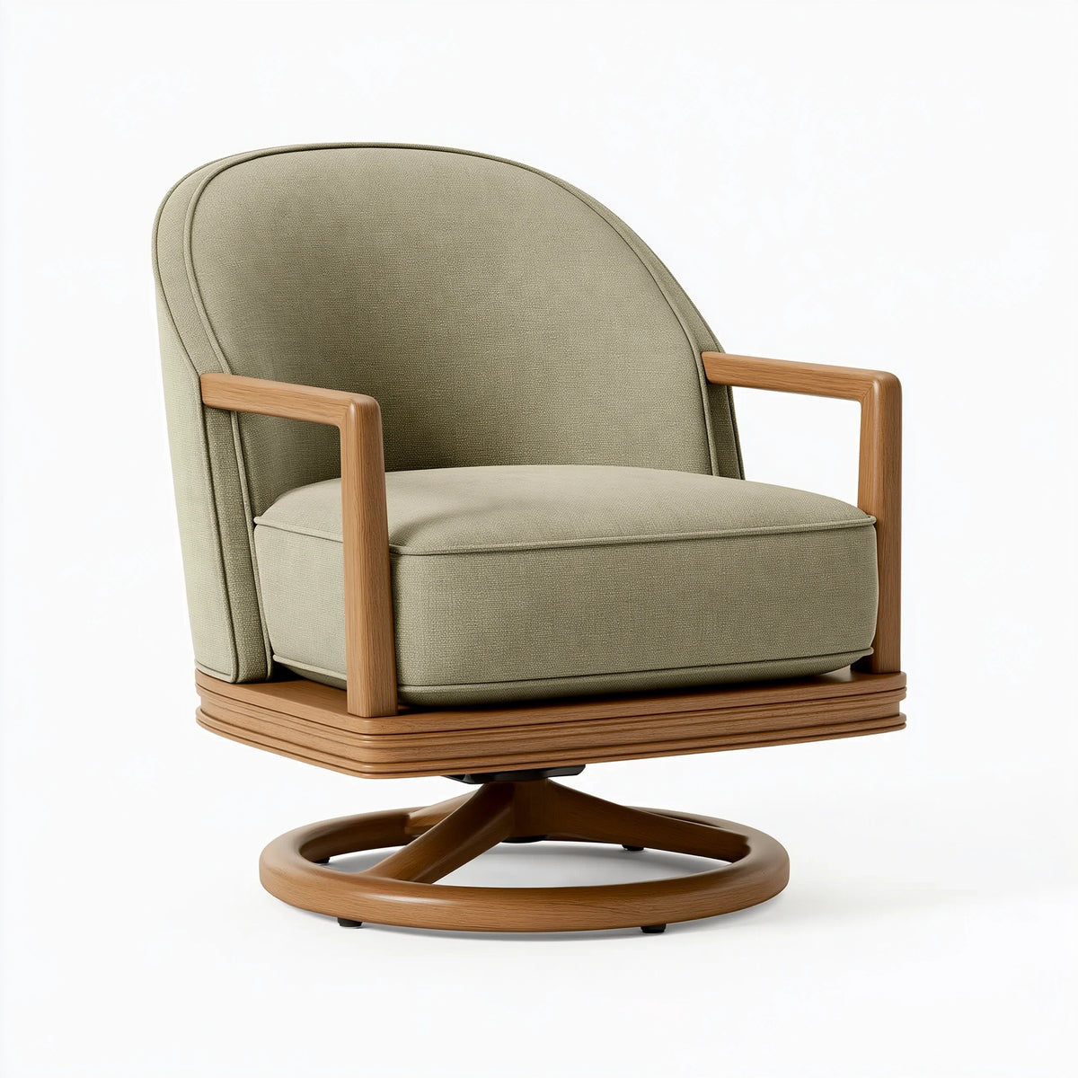 Fauteuil pivotant 76 x 78 x 86 cm en tissu vert avec structure en bois
