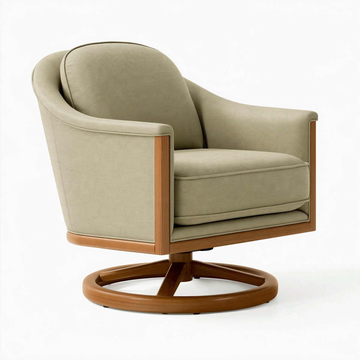 Fauteuil pivotant 78 x 80 x 89 cm en tissu vert sauge et bois style contemporain