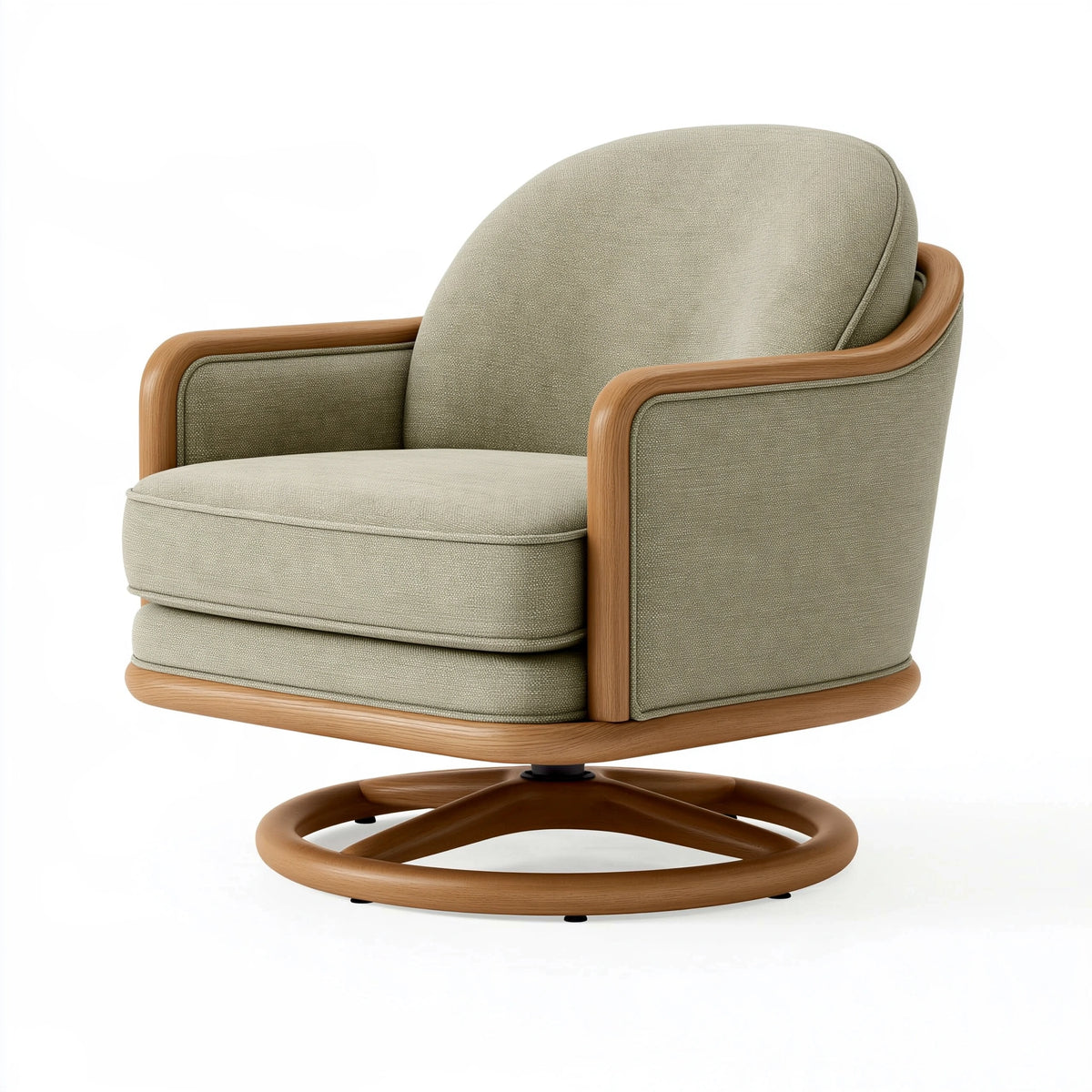 Fauteuil pivotant 80 x 85 x 95 cm tissu vert sauge et bois style contemporain