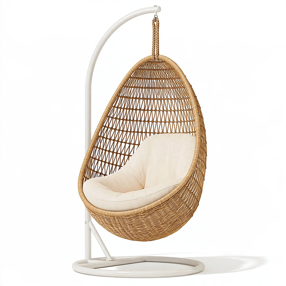 Fauteuil suspendu 105 x 105 x 195 cm en fibres tressées naturelles et métal blanc style bohème