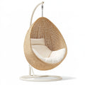 Fauteuil suspendu 105 x 95 x 195 cm en rotin naturel et métal blanc avec support - Style bohème