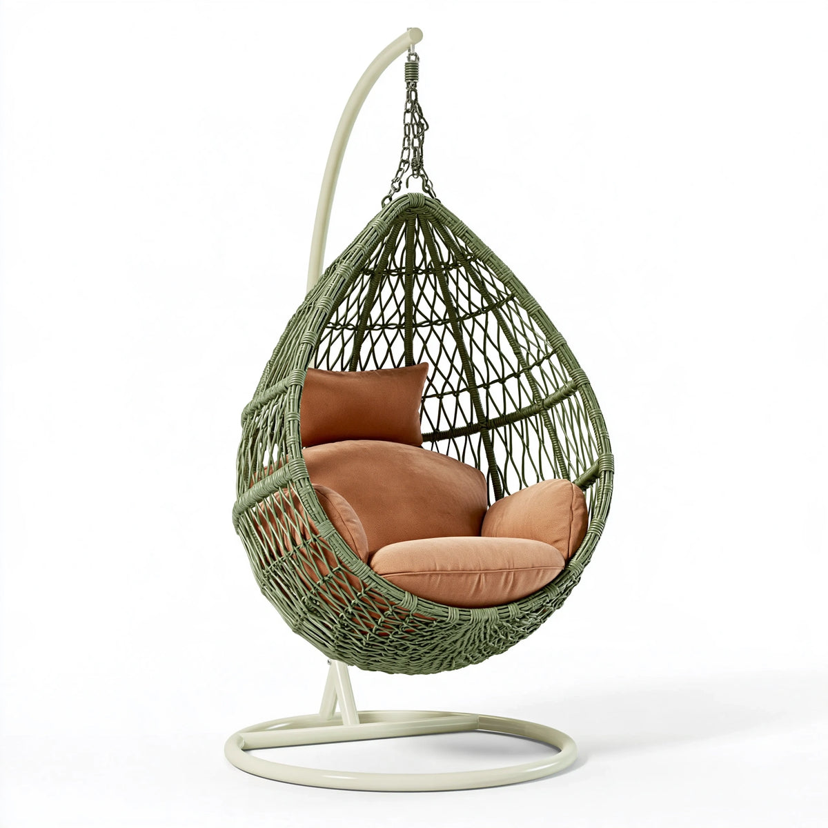 Fauteuil suspendu 105 x 105 x 195 cm en rotin synthétique vert avec support style bohème