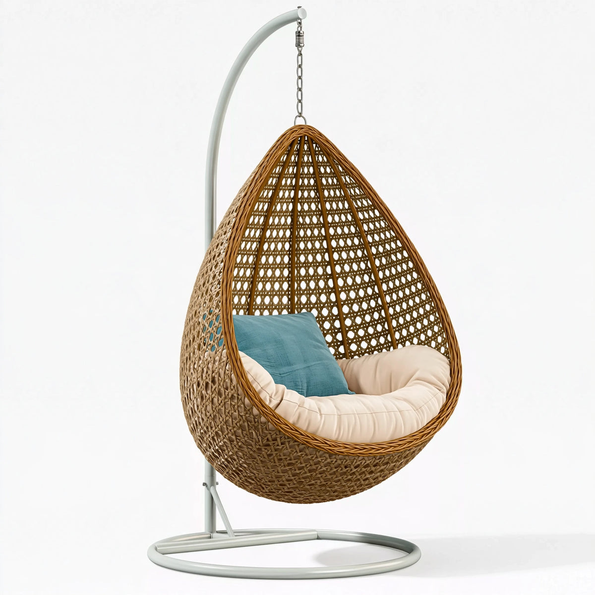 Fauteuil suspendu 105 x 105 x 195 cm en rotin brun avec support métal style bohème